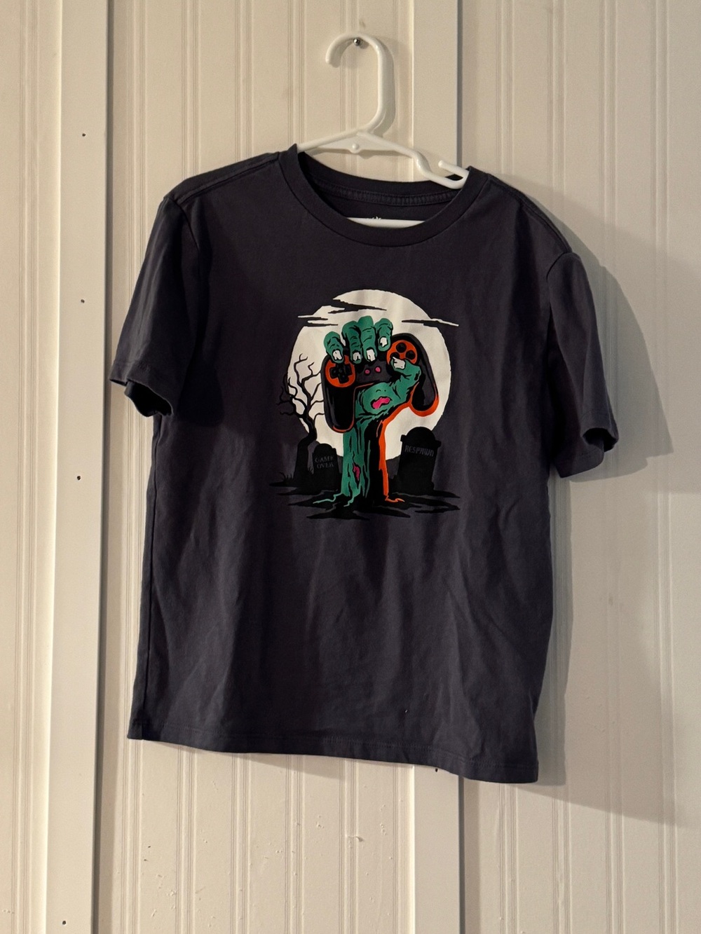 Kids Short-Sleeve Graphic Tee in Dark Gray with Green & Orange Monster